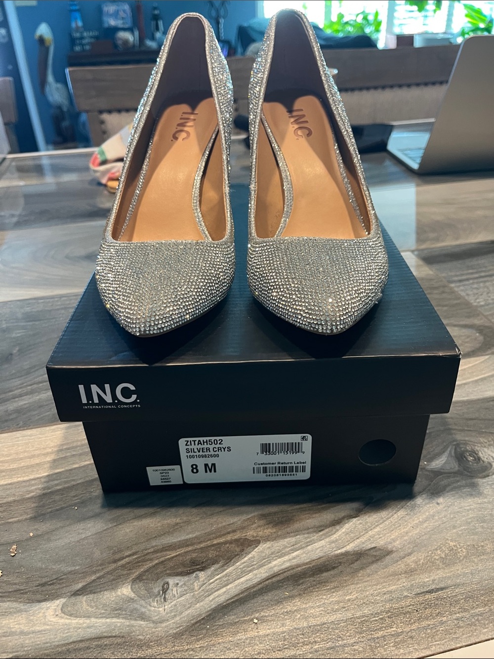 INC International Concepts Silver Crystal Pointed Toe Pumps